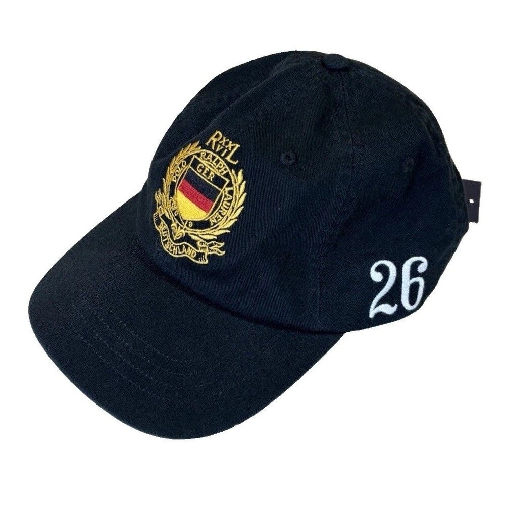 NWT Polo Ralph Lauren Black Germany Crest 26 World Cup Soccer Strapback Cap Hat